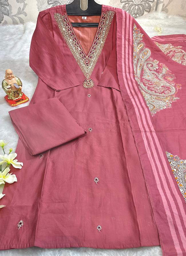 Roman Silk Pink Traditional Wear Printed Readymade Kurti Set